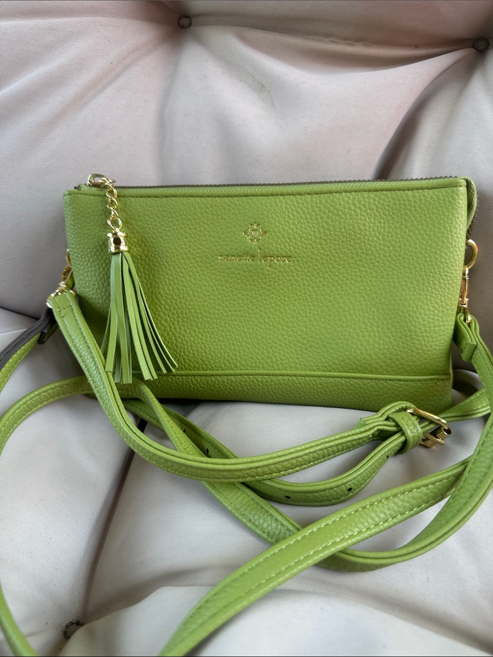 Nanette Lepore Lime Green Pebbled Leather Crossbody with Tassel